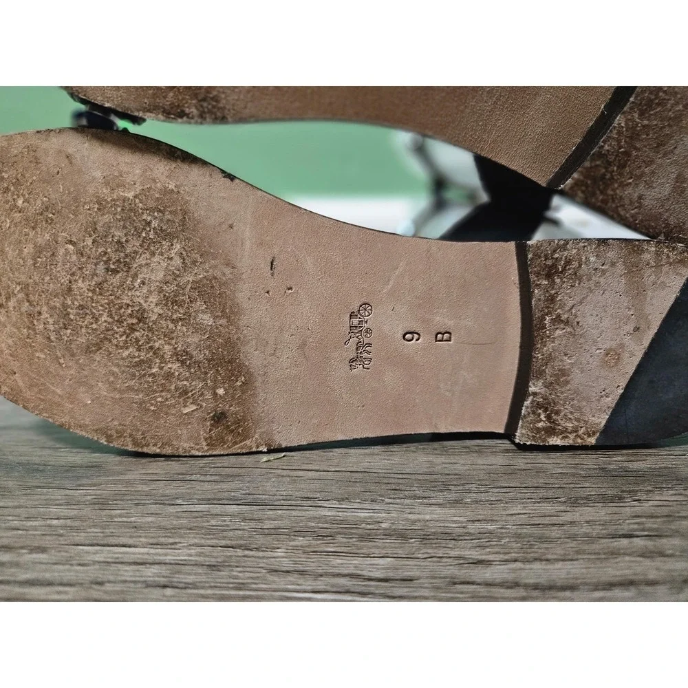 Coach Women's Sadie Leather‎ Embellished T-Strap Black Sandals